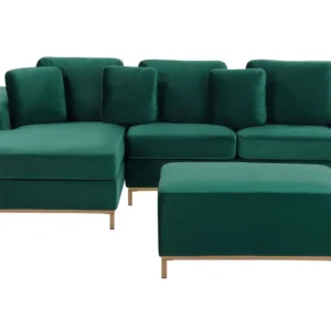 Right Hand Veludo Corner Sofa Ottoman Emerald Green OSLO