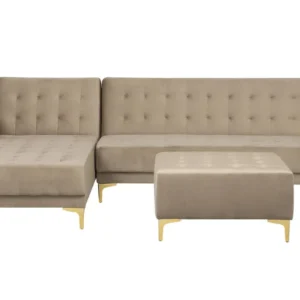 Right Hand Velvet Corner Sofa Ottoman Sand Tom neutro ABERDEEN