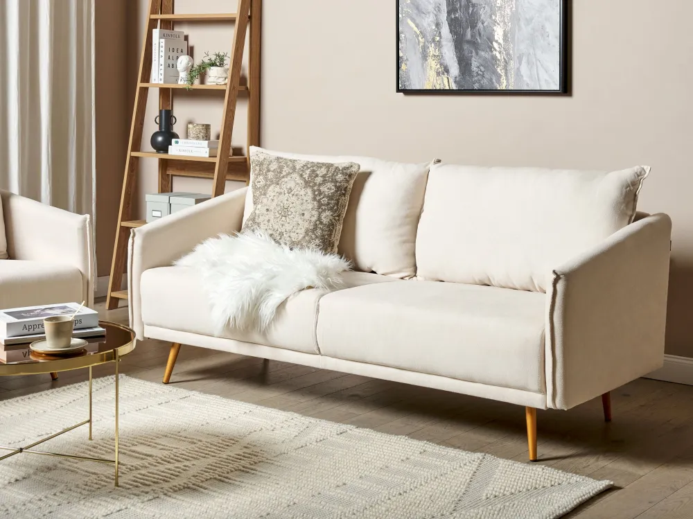 3 Seater Fabric Sofa Bege claro MAURA