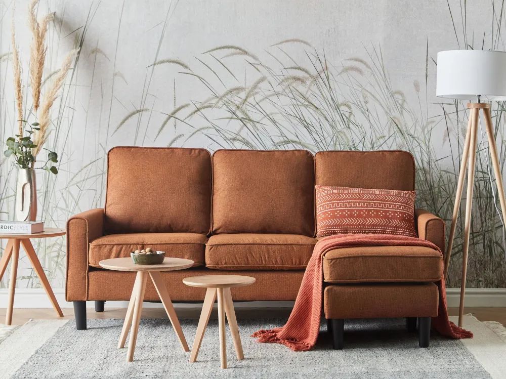 3 Seater Fabric Sofa Ottoman Golden Castanho AVESTA com USB Integrado