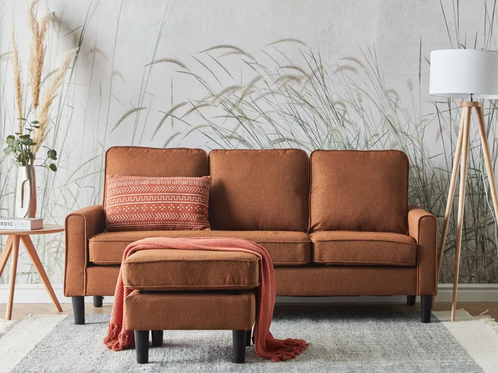3 Seater Fabric Sofa Ottoman Golden Castanho AVESTA com USB Integrado