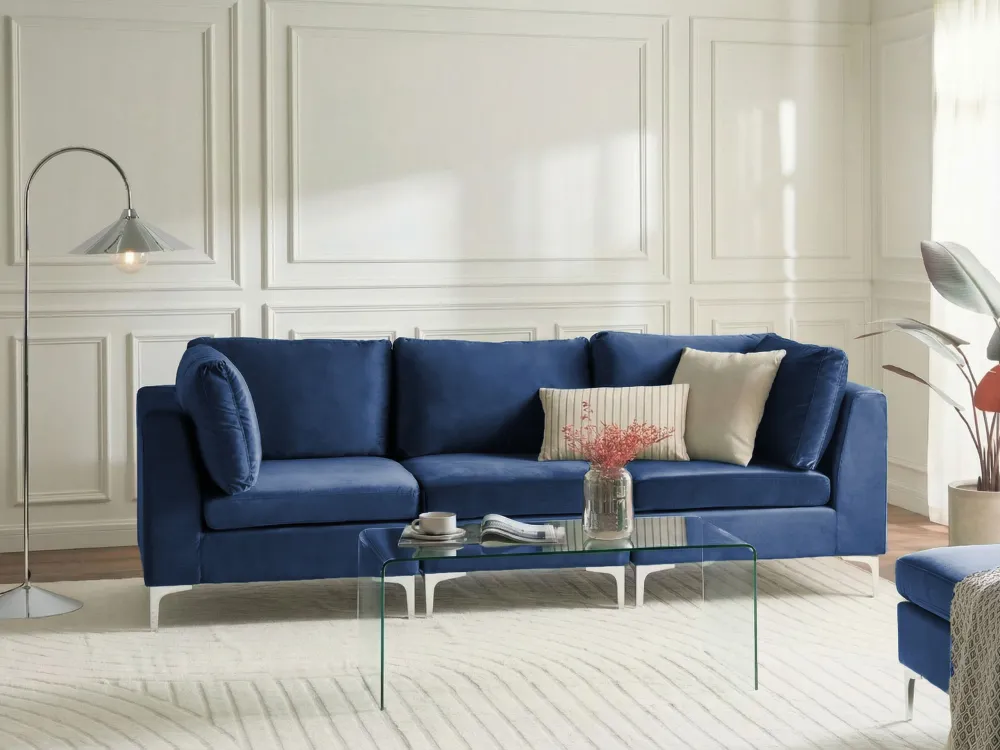 3 Seater Modular Velvet Sofa Azul EVJA 3 Lugares