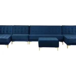 6 Seater U-Shaped Encaixável Velvet Sofa Ottoman Navy Blue ABERDEEN