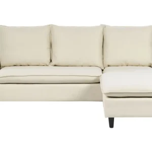 Sofá de canto 4 lugares em tecido creme à esquerda ELVENES Design Moderno