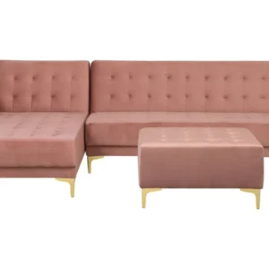 Sofá de Canto Right Hand Flanela Corner Sofa Ottoman Pink ABERDEEN
