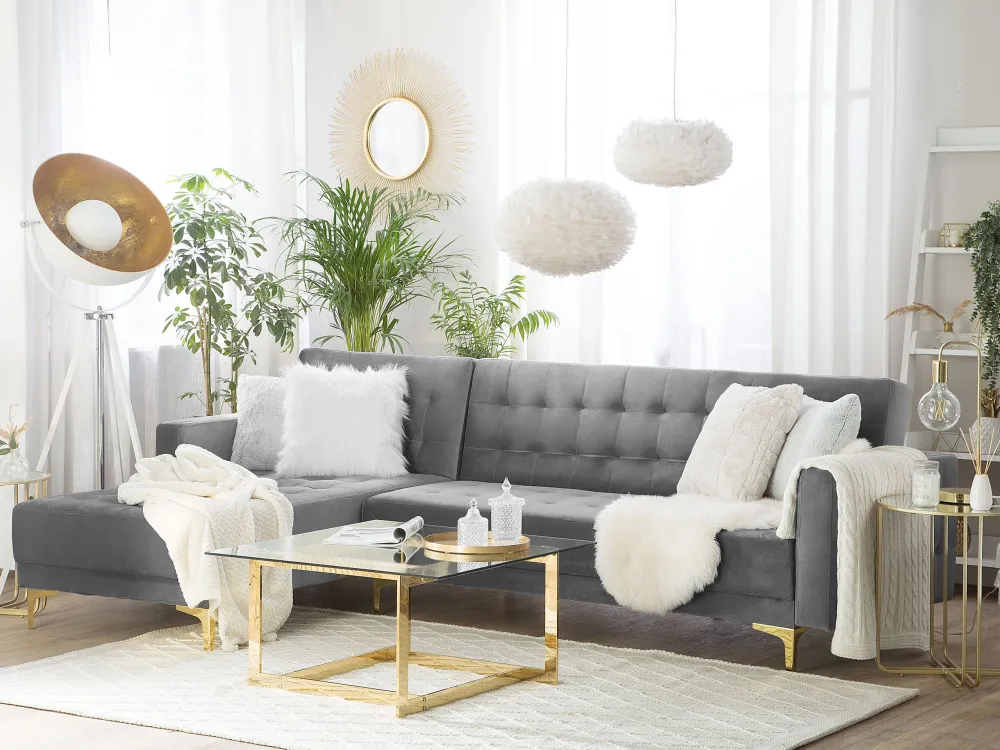 Sofá de Canto Right Hand Flanela Corner Sofa Grey ABERDEEN