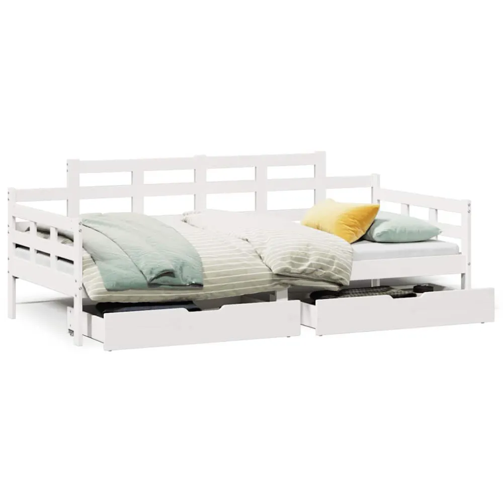 Sofá de Canto Sofá-cama com gavetas 90x200cm madeira de pinho maciç branco
