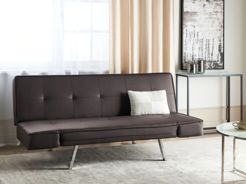 Sofa Bed Brown Faux Leather BRISTOL