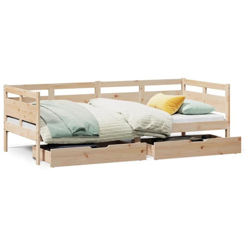 Sofá-cama com gavetas 90x200 cm madeira de pinho maciç em Veludo