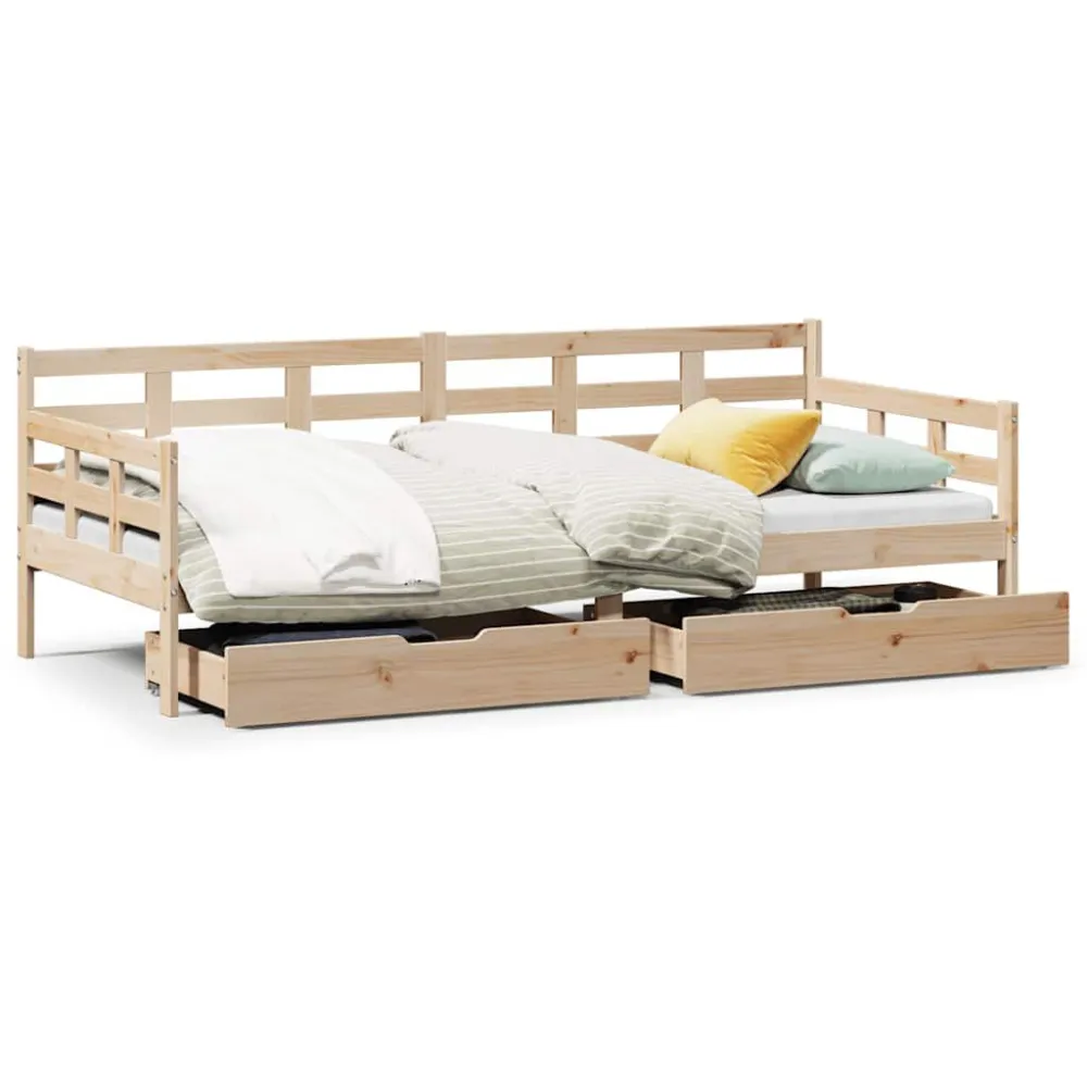 Sofá-cama com gavetas 90x200 cm madeira de pinho maciç com USB Integrado