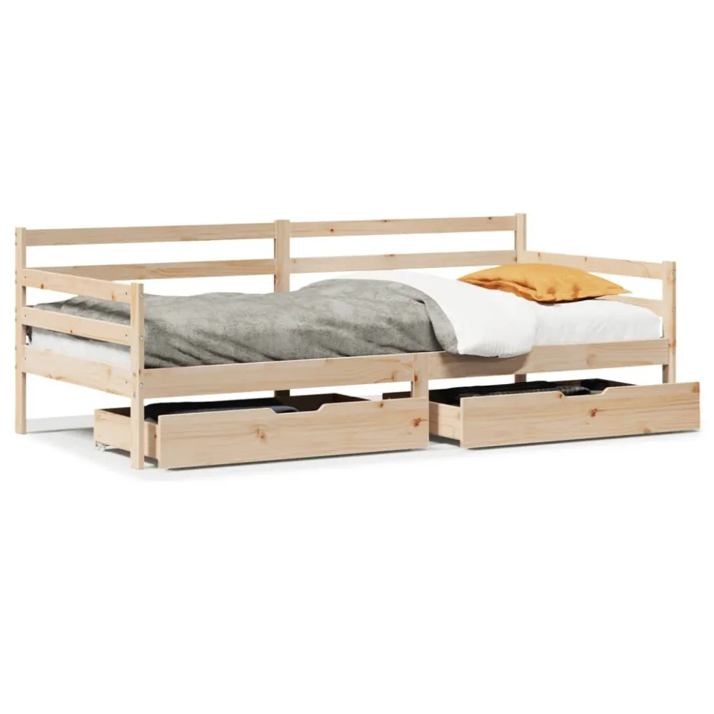 Sofá-cama com gavetas 90x200 cm madeira de pinho maciç com 10 Anos de Garantia no Mecanismo