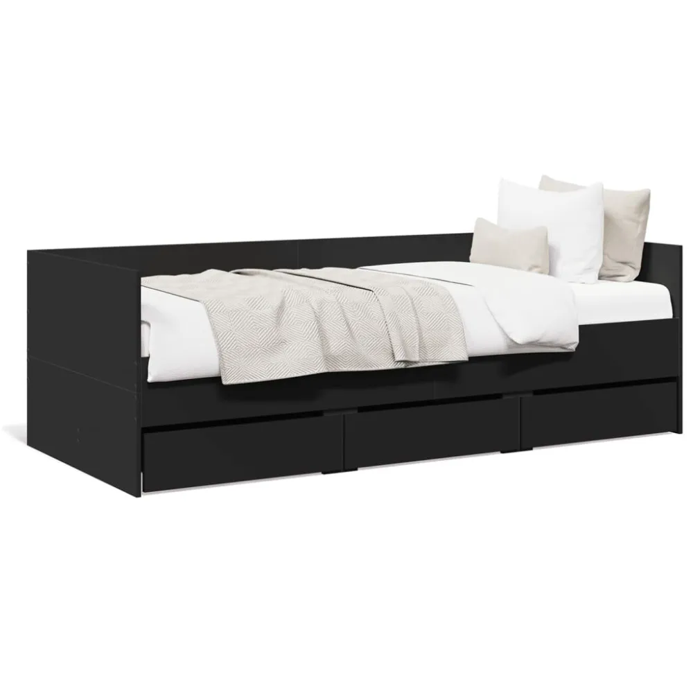 Sofá-cama com gavetas sem colchão 75x190 cm preto para Assistir TV