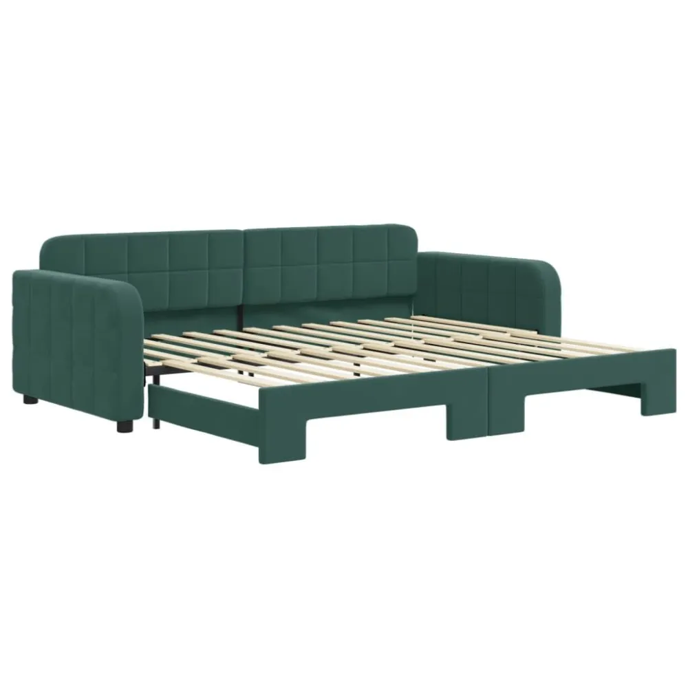 Sofá-cama com gavetão 90x200 cm veludo verde-escuro Couro Ecológico