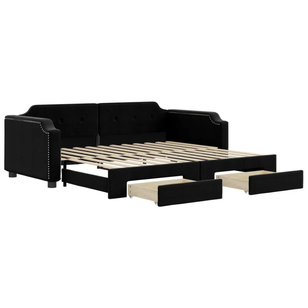 Sofá-cama com gavetão e gavetas 90x200 cm tecido preto com 10 Anos de Garantia no Mecanismo