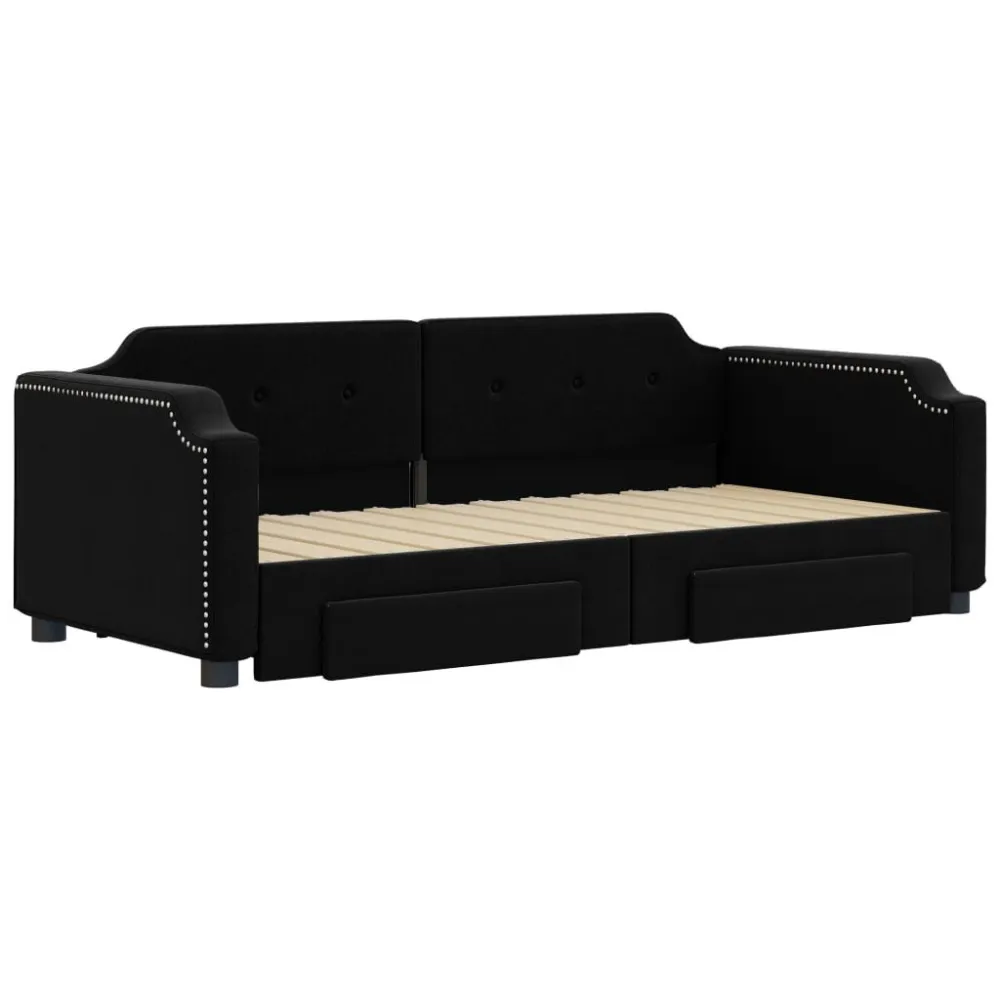 Sofá-cama com gavetão e gavetas 90x200 cm tecido preto com 10 Anos de Garantia no Mecanismo