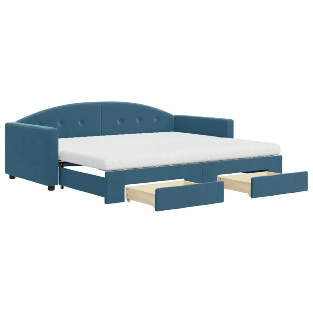 Sofá-cama com gavetão e gavetas 90x200 cm veludo azul Montagem sem Ferramentas