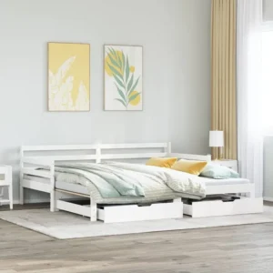 Sofá-cama com gavetão e gavetas branco 90x190cm madeira de pinho | Entrega Rápida