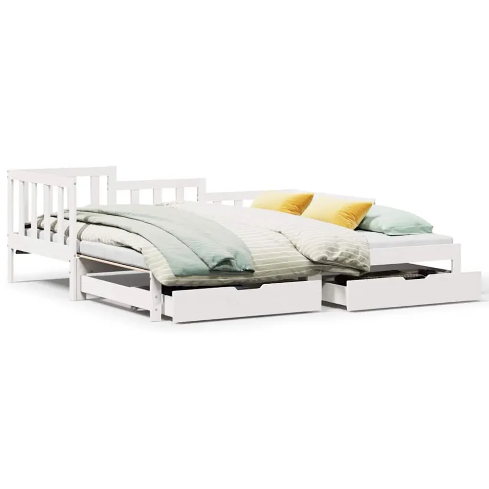 Sofá-cama com gavetão e gavetas sem colchão 90x200 cm branco para Assistir TV