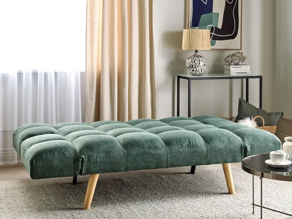 Sofá-cama de 3 lugares em tecido verde INGARO | Entrega Rápida