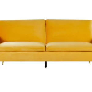 Sofá-cama de 3 lugares em veludo amarelo VETTRE com Garantia de 2 Anos