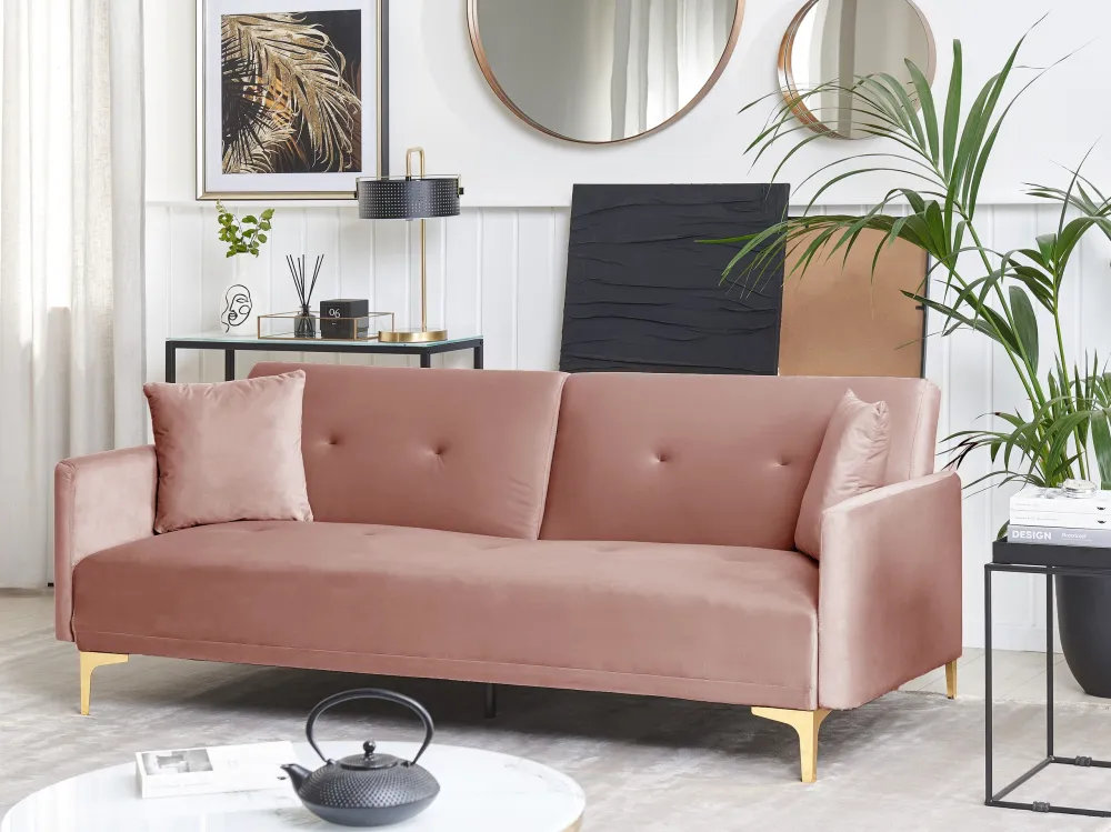 Sofá-cama de 3 lugares em veludo rosa LUCAN Design Moderno
