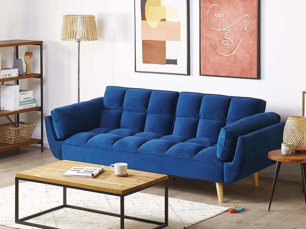 Sofá-cama em veludo azul marinho ASBY Design Moderno