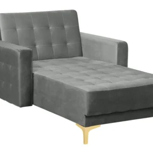 Velvet Chaise Lounge Grey ABERDEEN