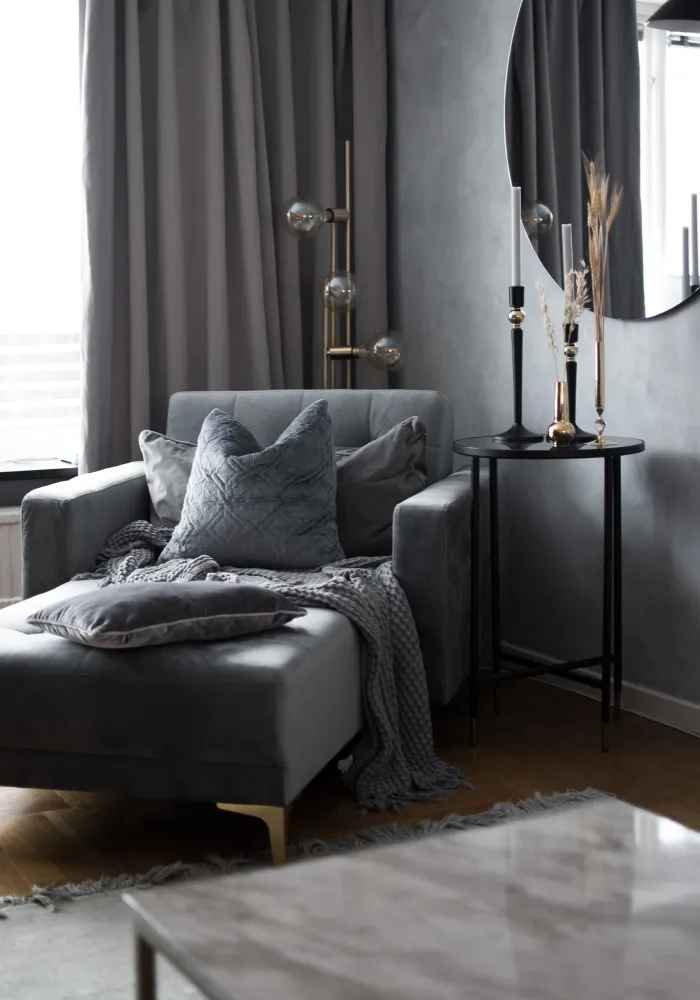 Velvet Chaise Lounge Grey ABERDEEN