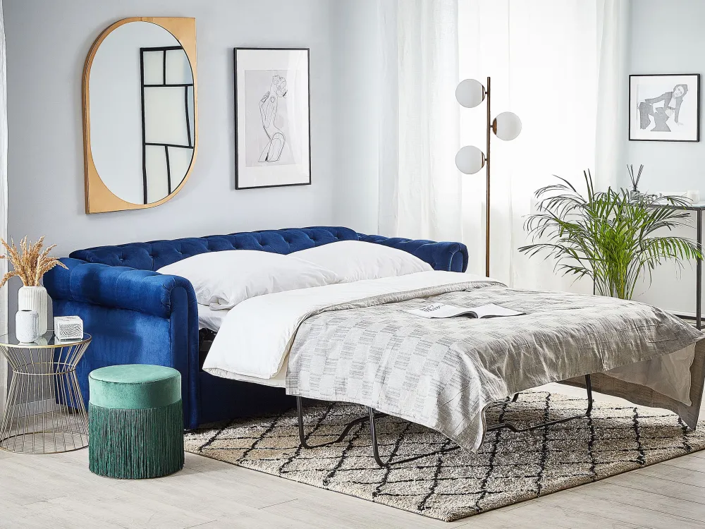 Velvet Sofa Bed Blue CHESTERFIELD