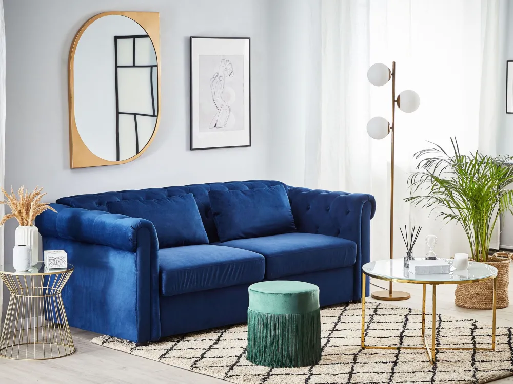 Velvet Sofa Bed Blue CHESTERFIELD