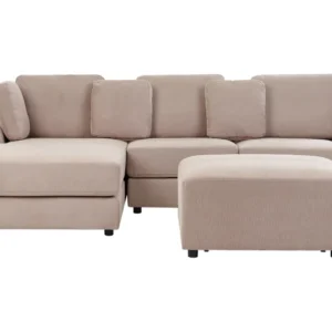 Madeira Maciç Premium Right Hand Fabric Corner Sofa Ottoman Taupe KOHLO