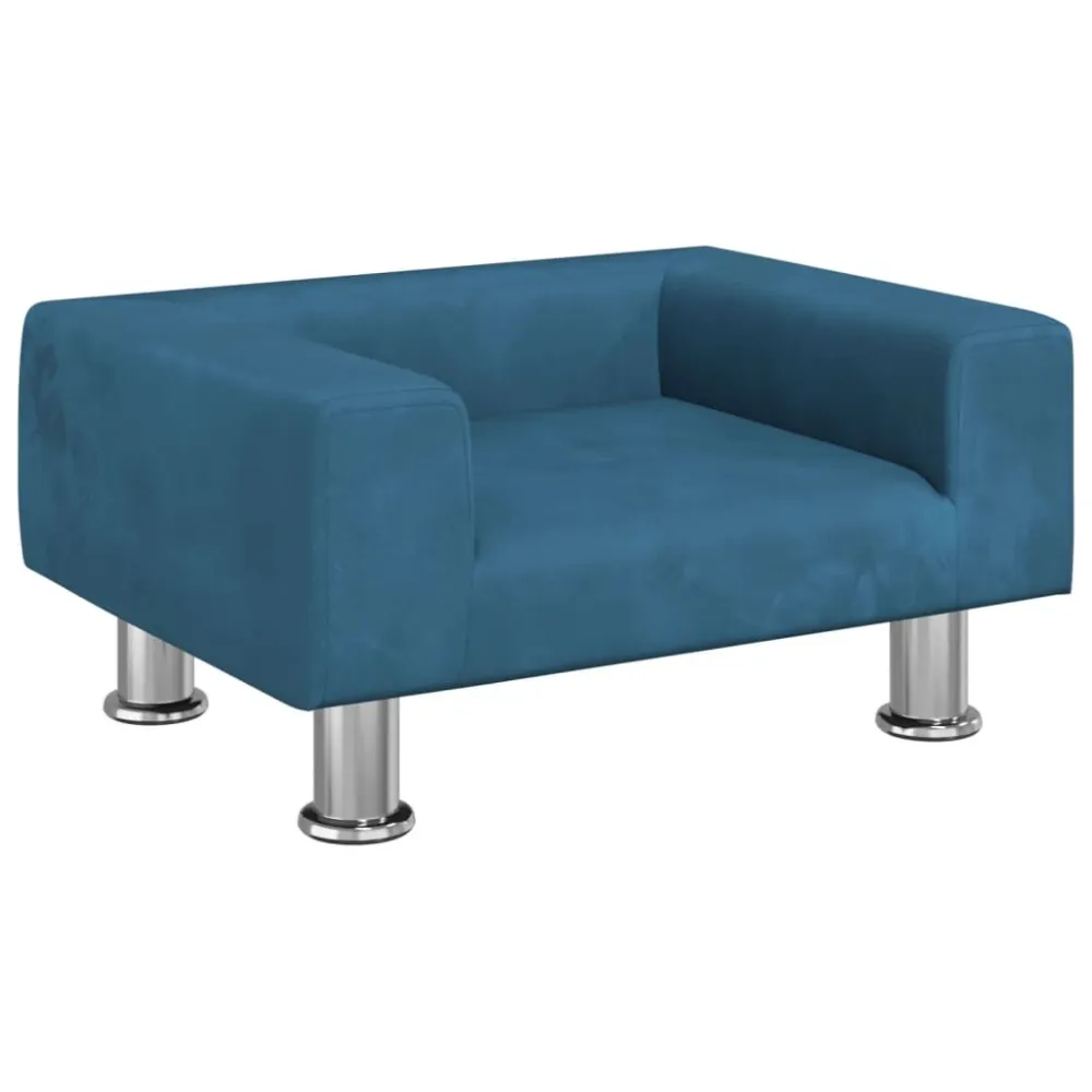 Sofá infantil 50x40x26,5 cm veludo azul com Proteção Lateral