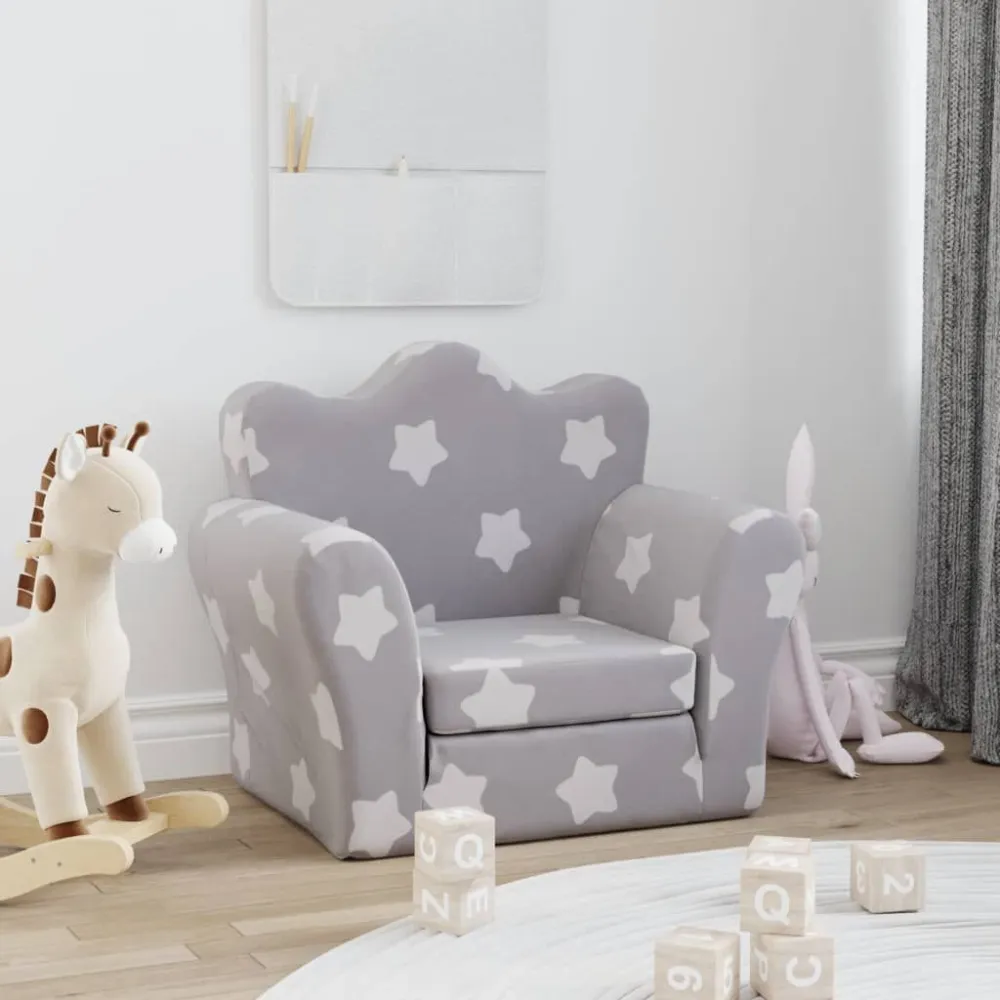 Sofá-cama infantil com estrelas pelúcia cinzento-claro Crescendo com Crianç