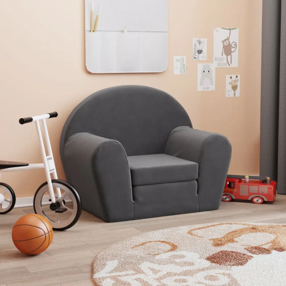 Sofá-cama infantil pelúcia macia antracite para Gêmeos
