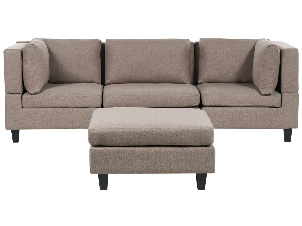 3-Seater Modular Fabric Sofa Ottoman Brown UNSTAD