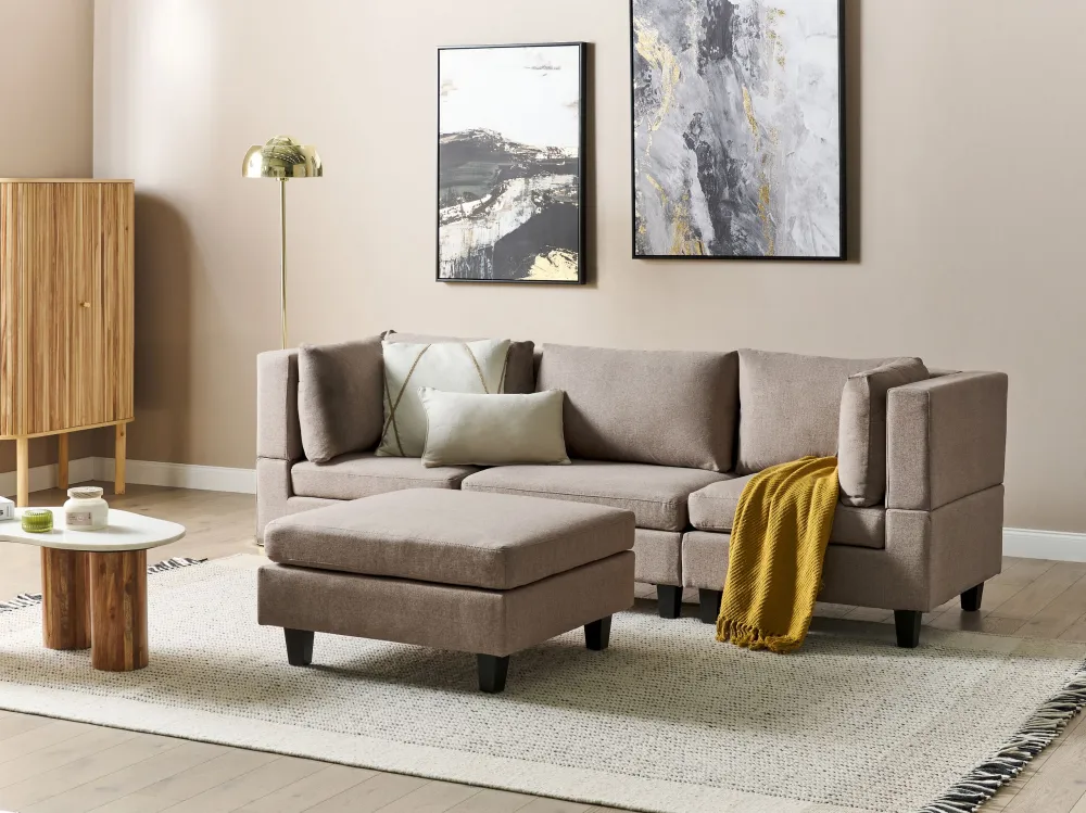 3-Seater Modular Fabric Sofa Ottoman Brown UNSTAD