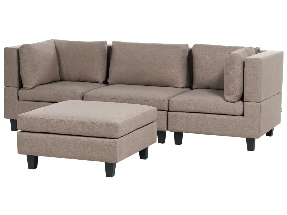 3-Seater Modular Fabric Sofa Ottoman Brown UNSTAD