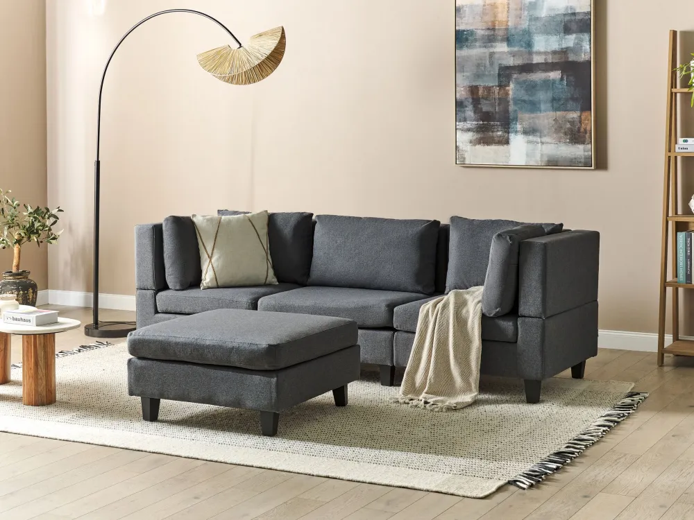 3-Seater Modular Fabric Sofa Ottoman Dark Grey UNSTAD