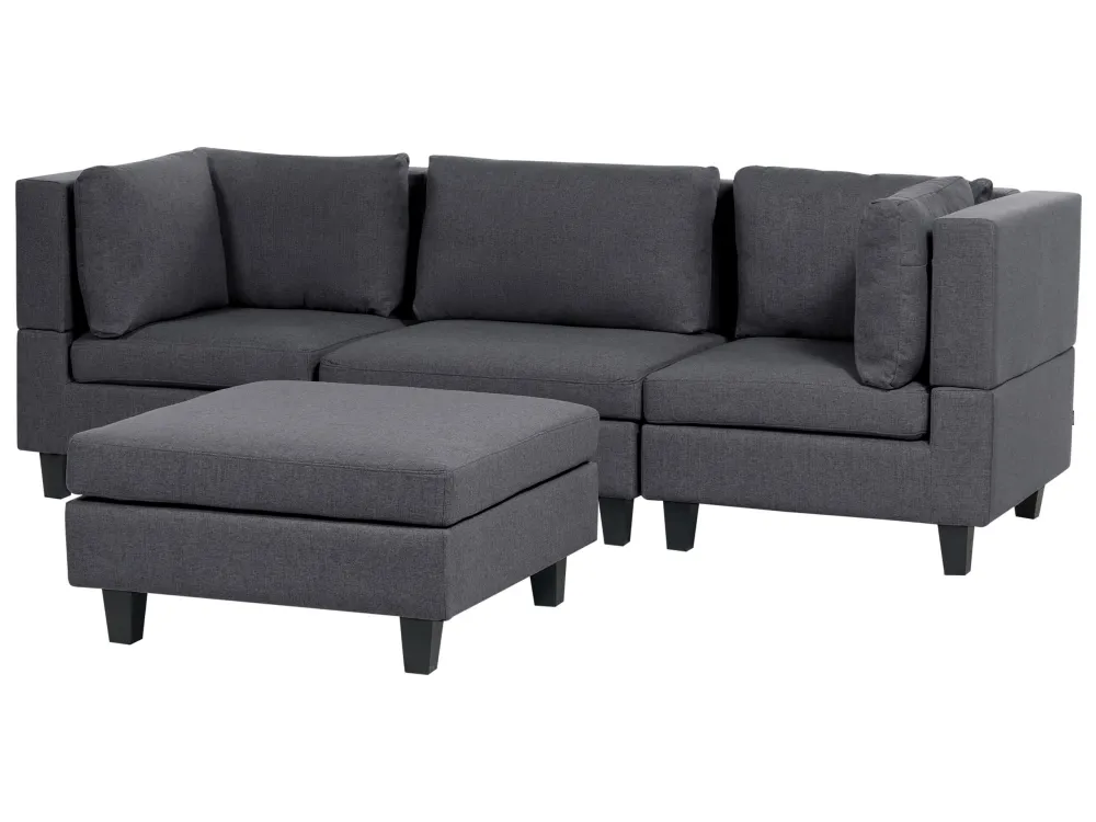 3-Seater Modular Fabric Sofa Ottoman Dark Grey UNSTAD