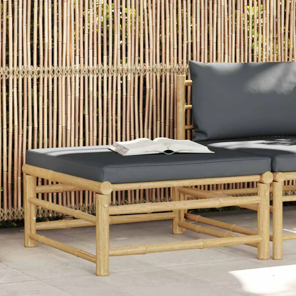 Apoio de pés para jardim com almofadão cinzento-escuro bambu para Relaxamento ao Ar Livre