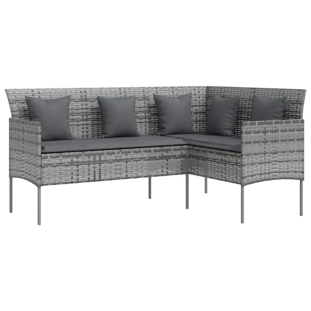 Banco de Jardim 5 pcs conjunto sofás formato L com almofadões vime PE cinzento