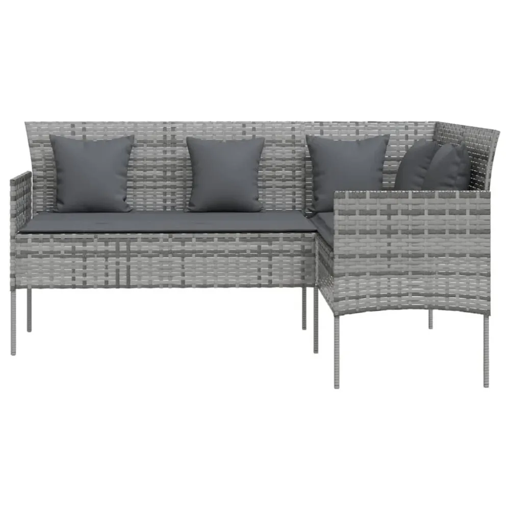 Banco de Jardim 5 pcs conjunto sofás formato L com almofadões vime PE cinzento