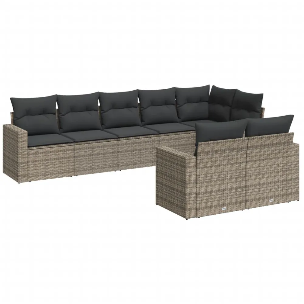Banco de Jardim 8 pcs conjunto sofás de jardim com almofadões vime PE cinzento