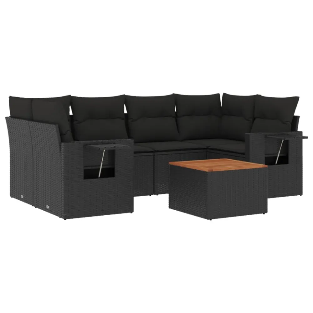 Banco de Jardim 7 pcs conjunto de sofás para jardim com almofadões vime PE preto