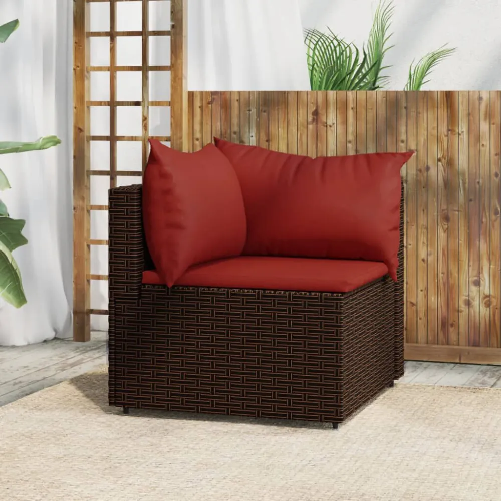 Banco de Jardim Sofá de canto para jardim com almofadões vime PE castanho