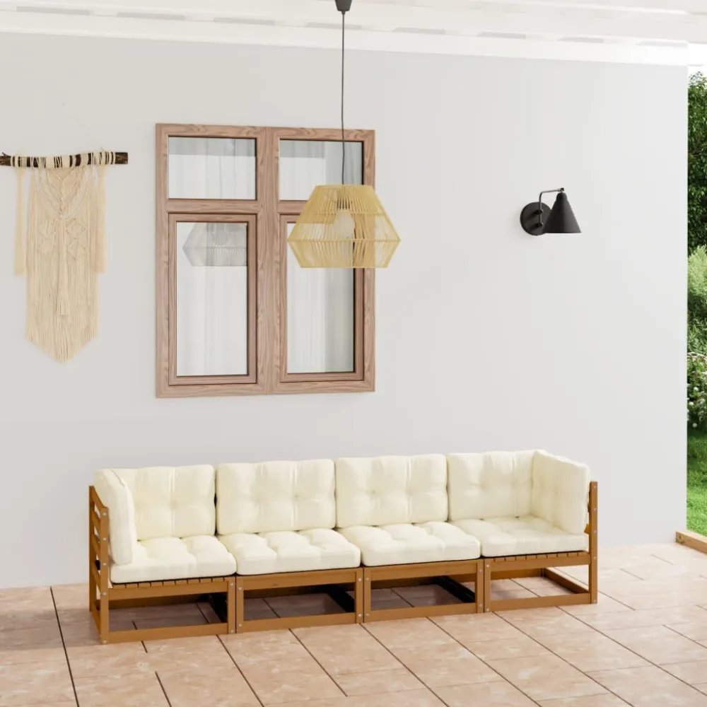 Banco de Jardim Sofá de jardim 4 lugares com almofadões pinho maciço