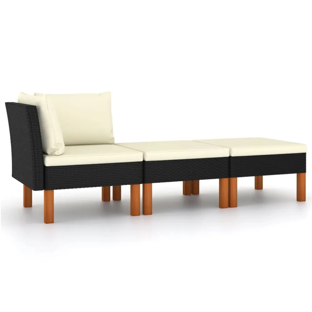 Banco de Madeira para 3 pcs conj. lounge jardim vime PE e madeira de eucalipto maciç