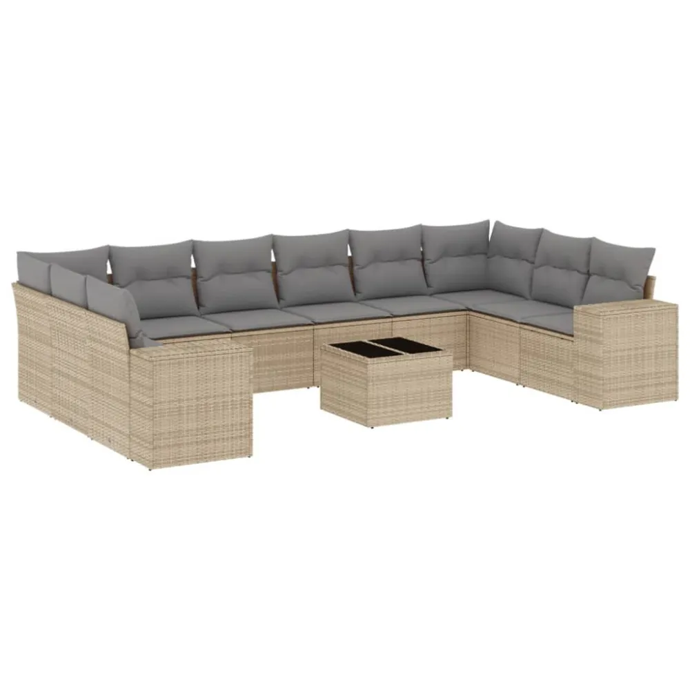 Banco de Madeira para 11 pcs conjunto sofás de jardim com almofadões vime PE bege