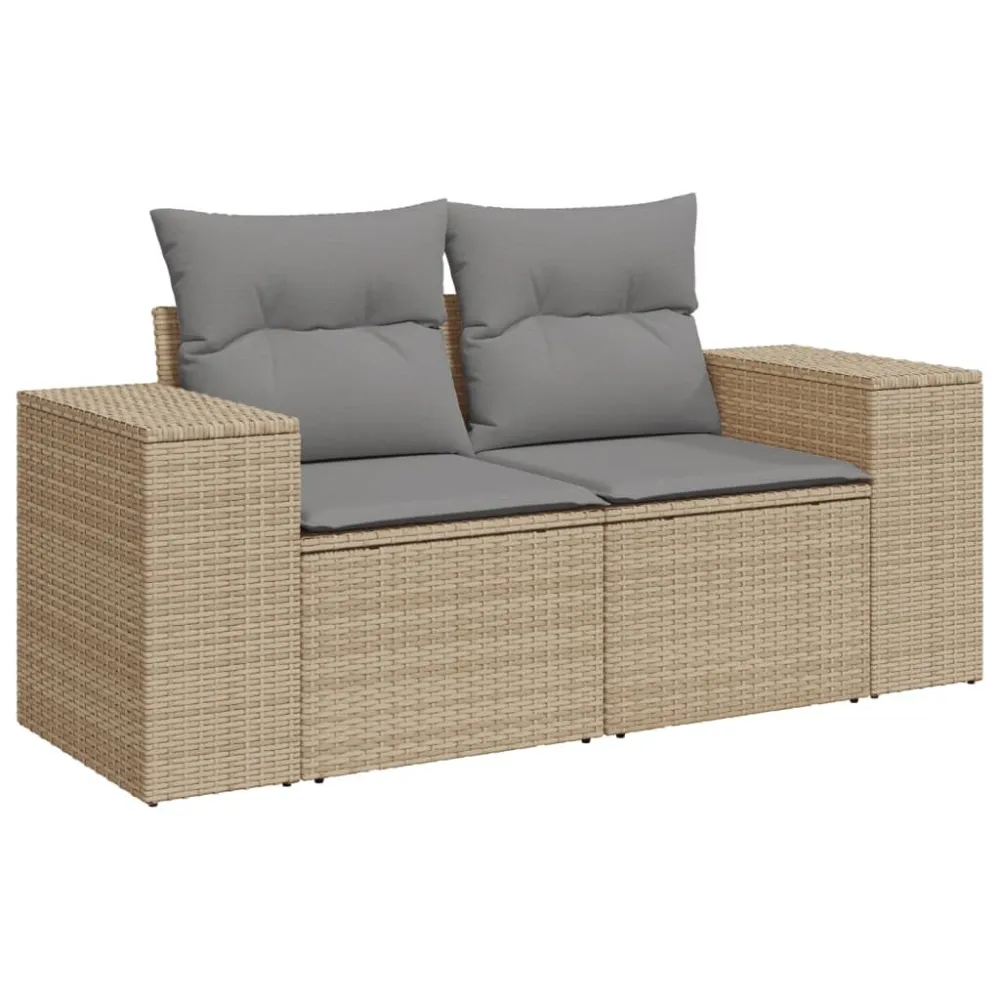 Banco de Madeira para 11 pcs conjunto sofás de jardim com almofadões vime PE bege
