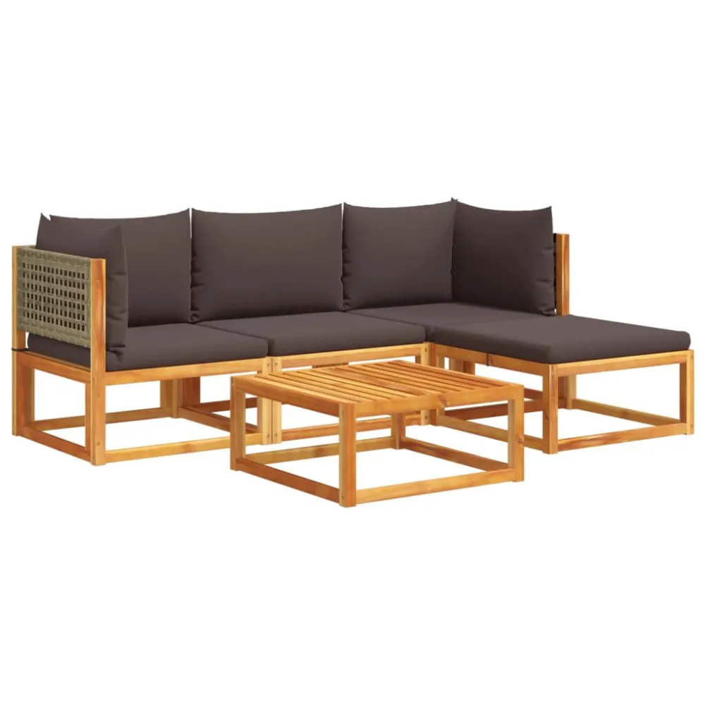 Banco de Madeira para 5 pcs conjunto de sofás de jardim com almofadões acácia maciç